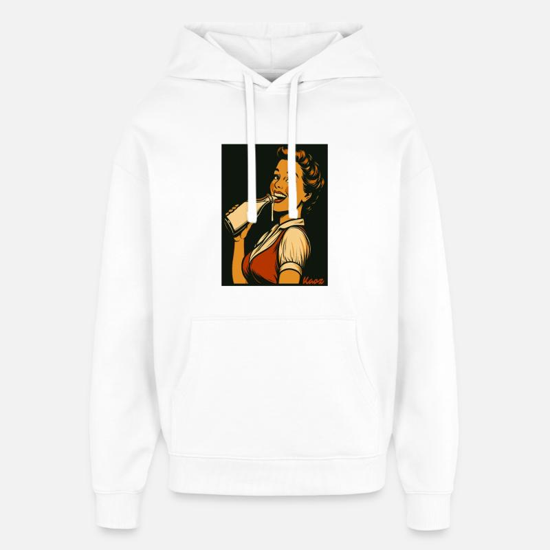 Retro Dame mit Milch Getränk - Oversized Unisex Hoodie von Stanley/Stella - Weiß