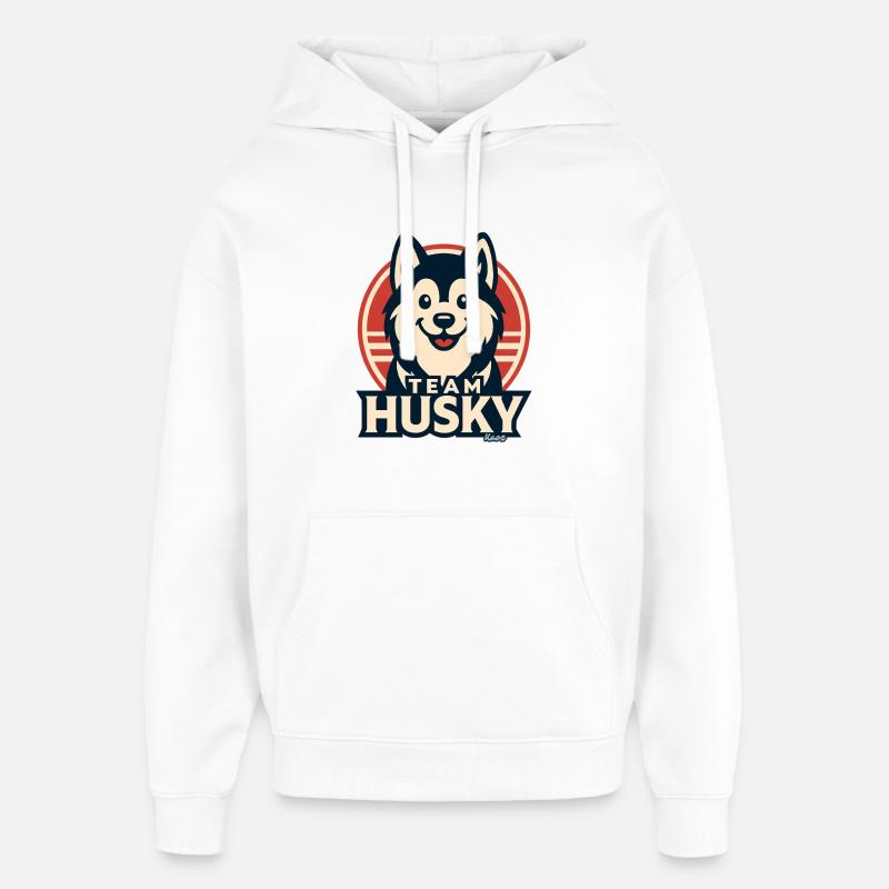 Logo Team Husky Imprimé rétro - Sweat à capuche unisexe Stanley/Stella Oversized - blanc