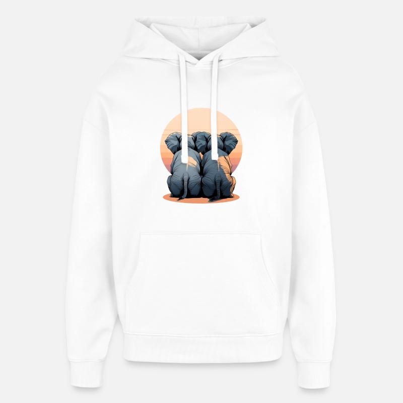 Couple éléphant au coucher du soleil - Sweat à capuche unisexe Stanley/Stella Oversized - blanc