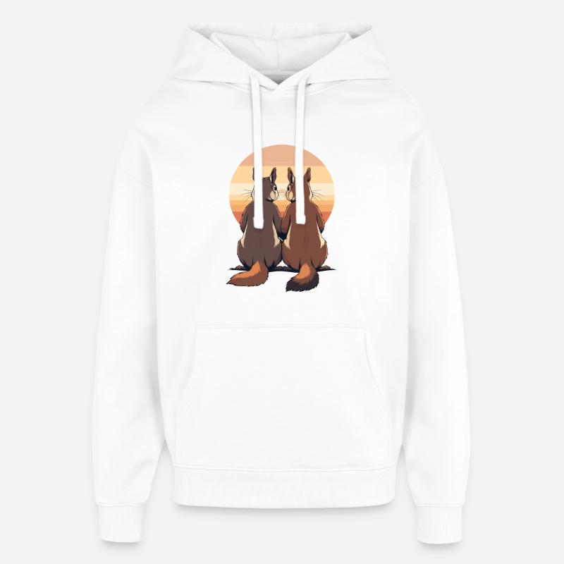 Deux lapins au coucher du soleil - Sweat à capuche unisexe Stanley/Stella Oversized - blanc