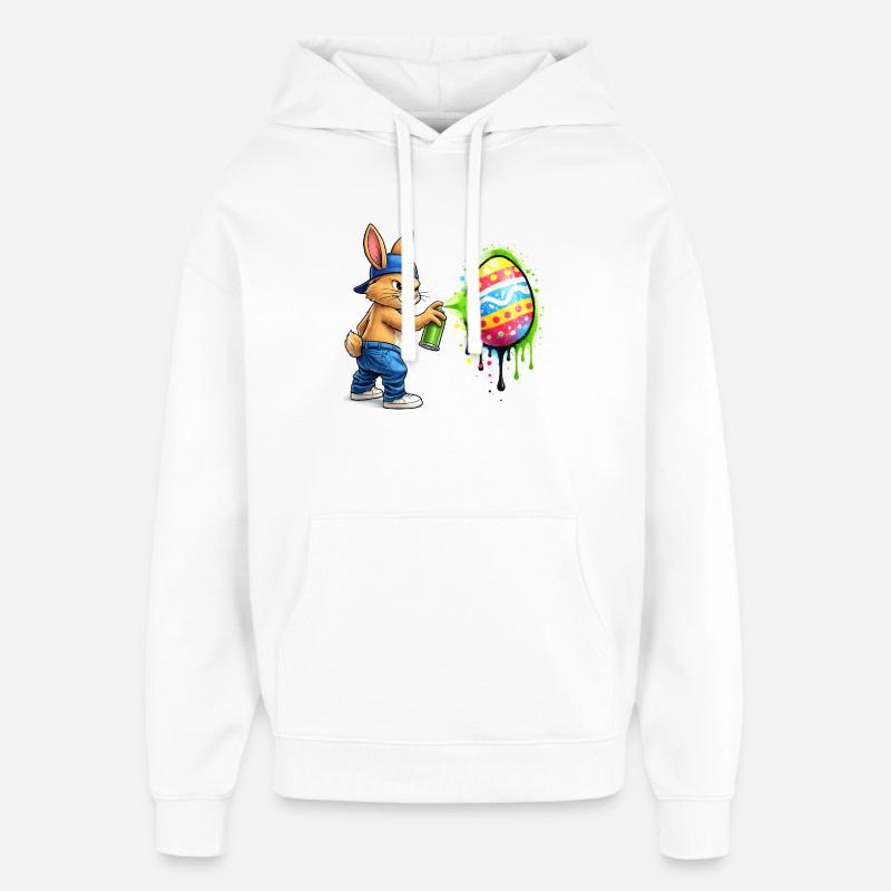 Graffiti-kanin med påskeæg - Hættetrøje unisex Stanley/Stella Oversized - hvid