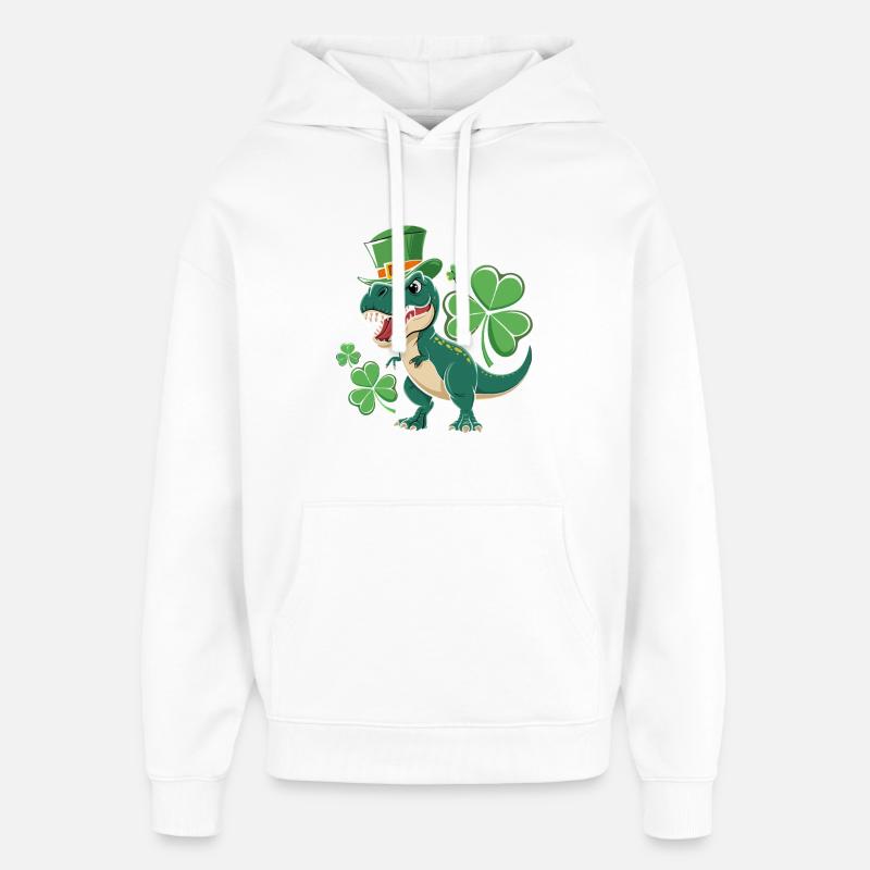Dino vert avec chapeau de trèfle - Sweat à capuche unisexe Stanley/Stella Oversized - blanc