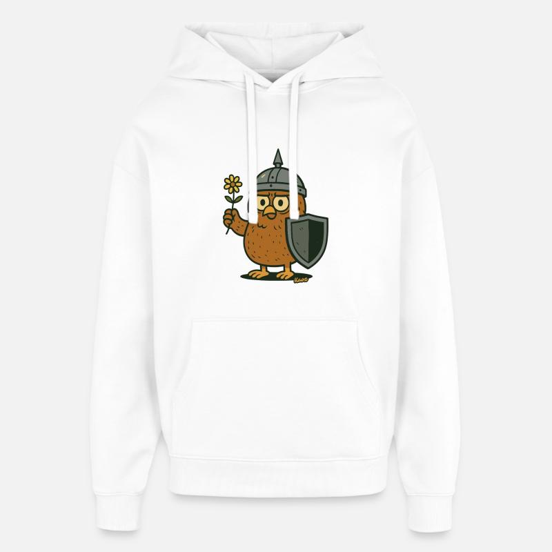 Chevalier Hibou avec Fleur - Sweat à capuche unisexe Stanley/Stella Oversized - blanc