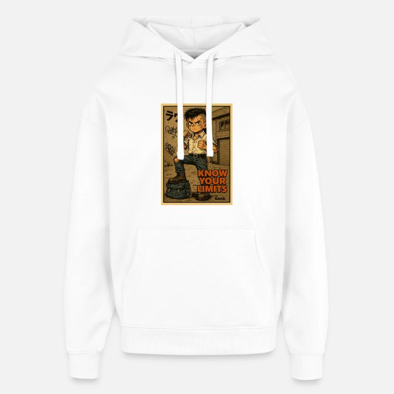 Kend dine grænser, gadeknægt - Hættetrøje unisex Stanley/Stella Oversized - hvid