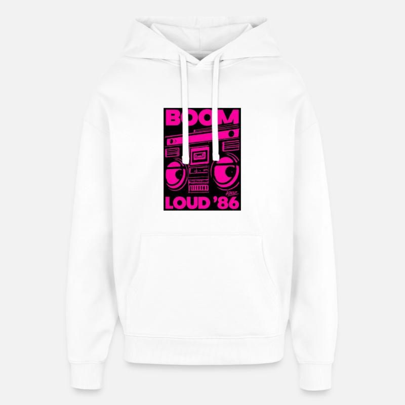 Boom Loud '86 Boombox Néon - Sweat à capuche unisexe Stanley/Stella Oversized - blanc