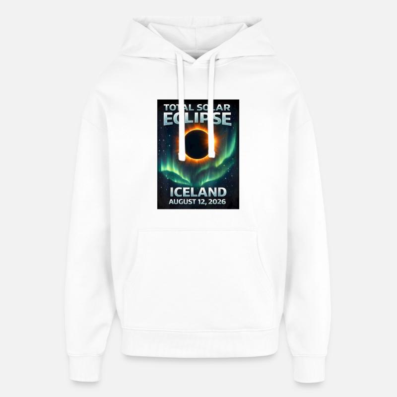 Éclipse solaire totale en Islande 2026 - Sweat à capuche unisexe Stanley/Stella Oversized - blanc