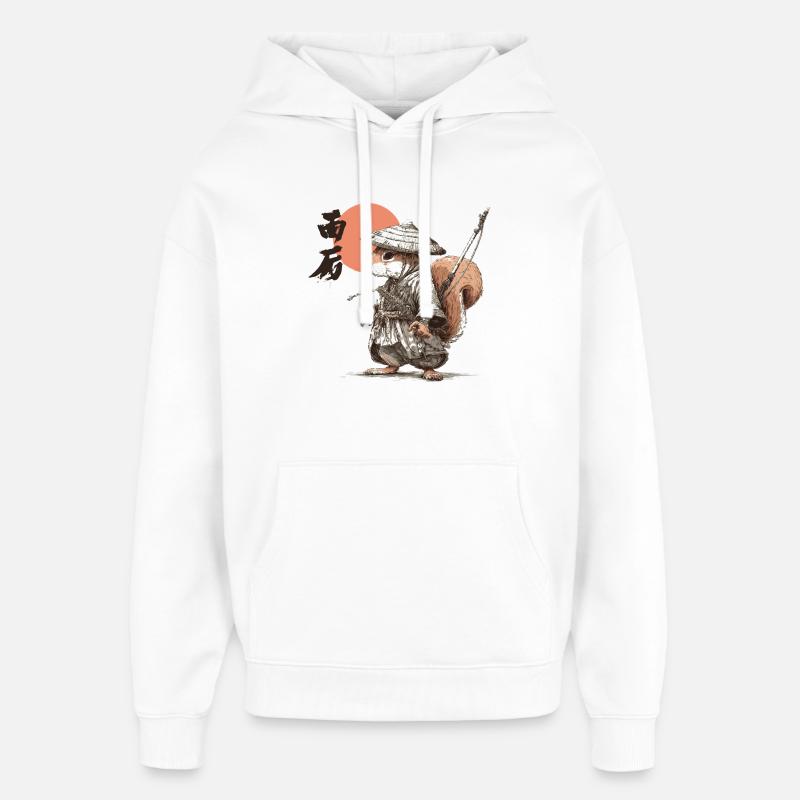 Samurai-Eichhörnchen unter roter Sonne - Oversized Unisex Hoodie von Stanley/Stella - Weiß