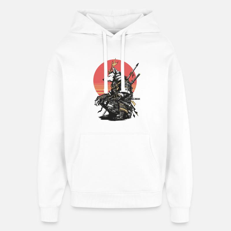Wolf Samurai in Sunset Armor - Oversized Unisex Hoodie by Stanley/Stella - white