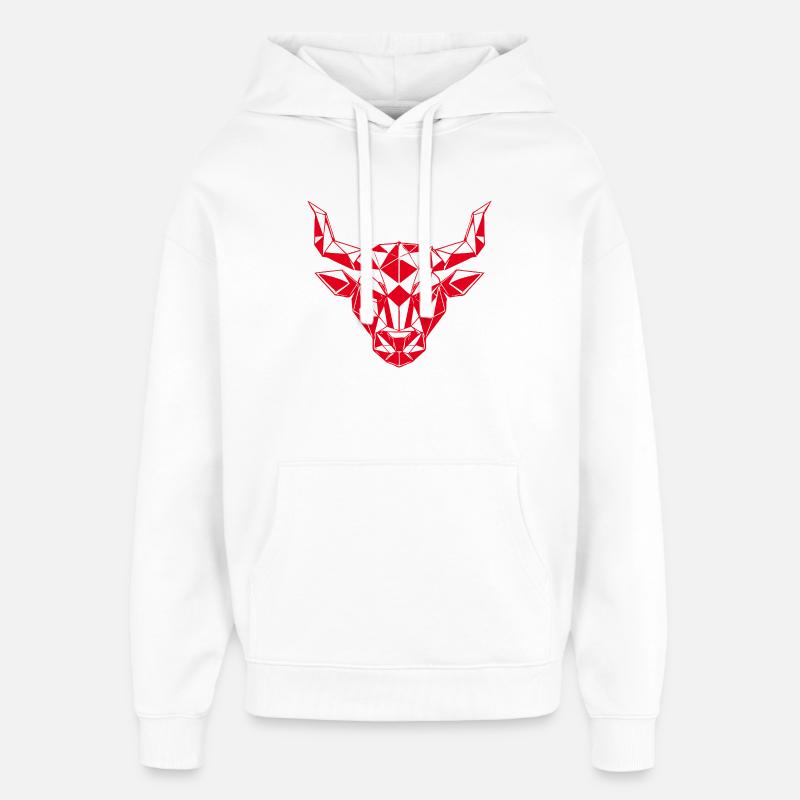 Tête de taureau rouge low-poly - Sweat à capuche unisexe Stanley/Stella Oversized - blanc