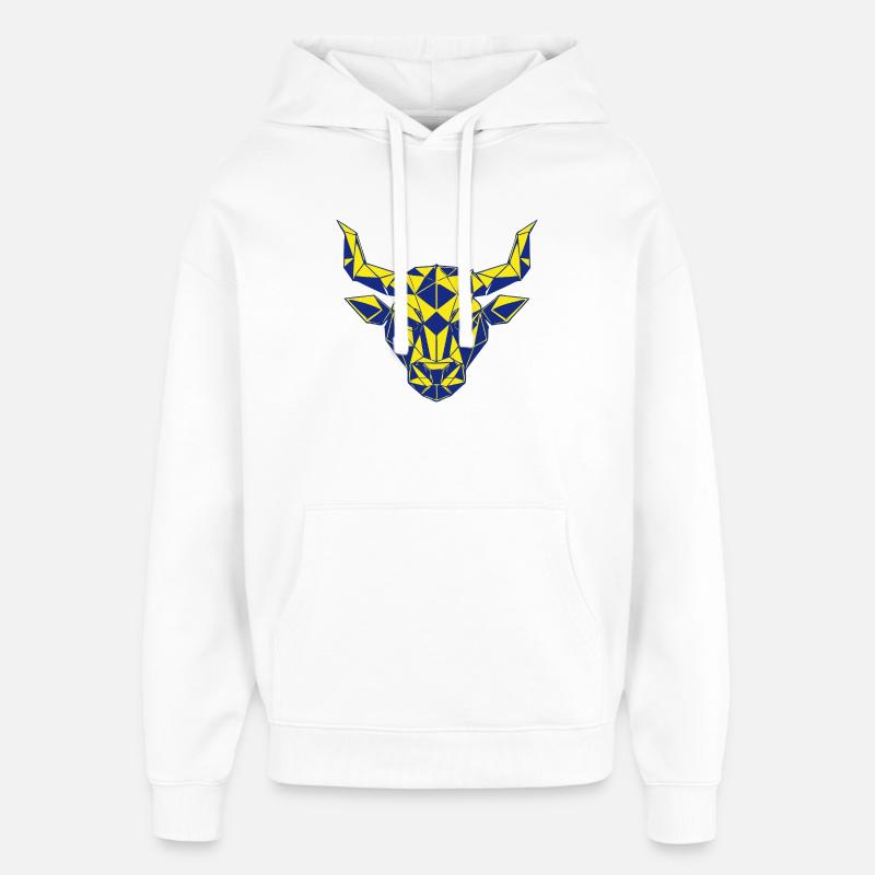 Tête de taureau géométrique Jaune-marine - Sweat à capuche unisexe Stanley/Stella Oversized - blanc