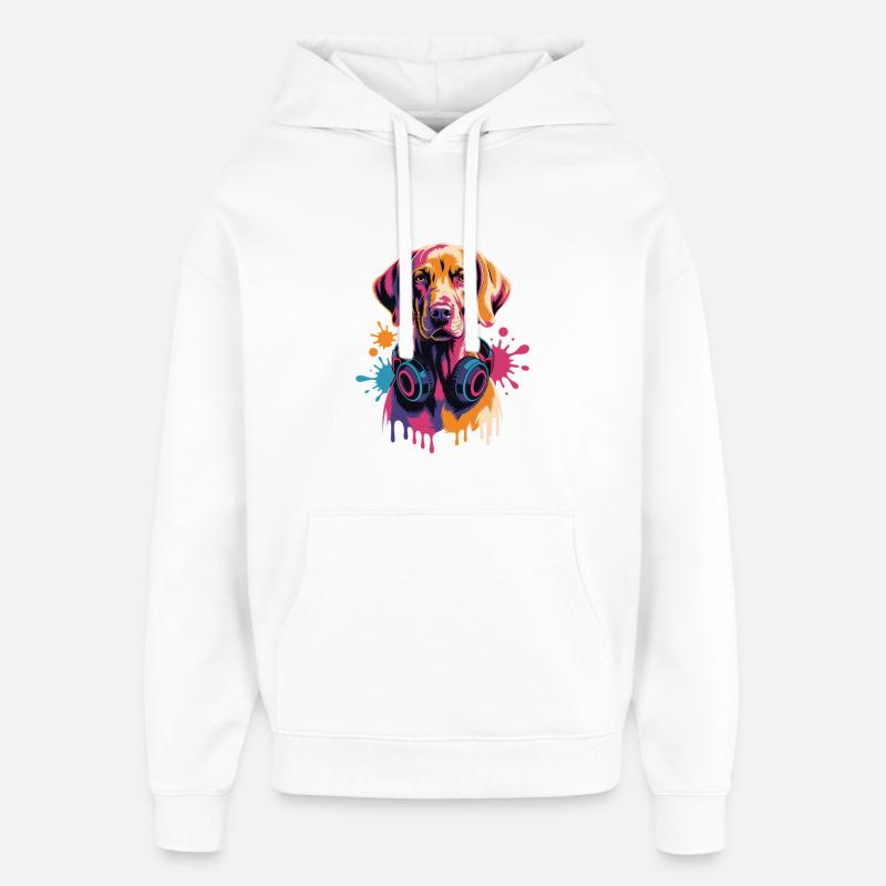 Magyar Viszla avec des écouteurs - Sweat à capuche unisexe Stanley/Stella Oversized - blanc