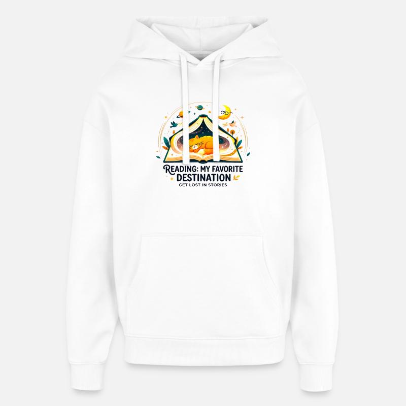 Reading_Cat_Favorite_Destination - Sweat à capuche unisexe Stanley/Stella Oversized - blanc