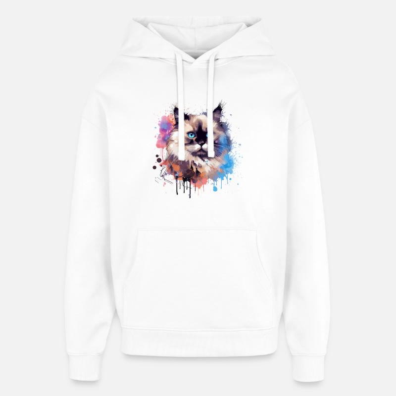 Splash Art Birman-Katzengesicht bunt - Oversized Unisex Hoodie von Stanley/Stella - Weiß