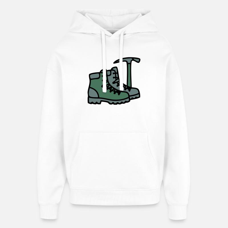 Wanderschuhe Eispickel Bergsteiger Alpen Wanderer - Oversized Unisex Hoodie by Stanley/Stella - white