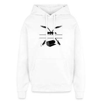 Zwei gekreuzte Gasbrenner Stanley Messer Monogramm - Oversized Unisex Hoodie von Stanley/Stella - Weiß - Vorne - AI Model Female 172 light (172cm) & AI Model Male 185 light (185cm)