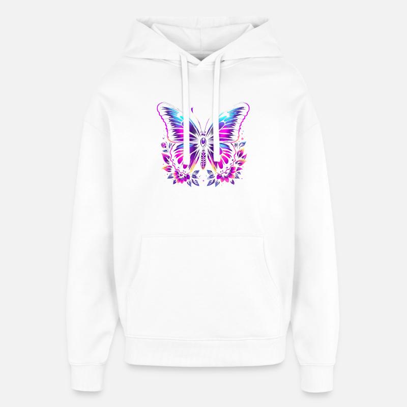 Papillon et fleurs - Sweat à capuche unisexe Stanley/Stella Oversized - blanc