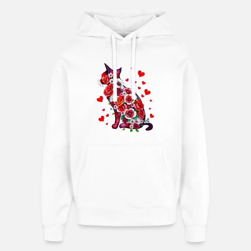 Fleurs Chat - Sweat à capuche unisexe Stanley/Stella Oversized - blanc