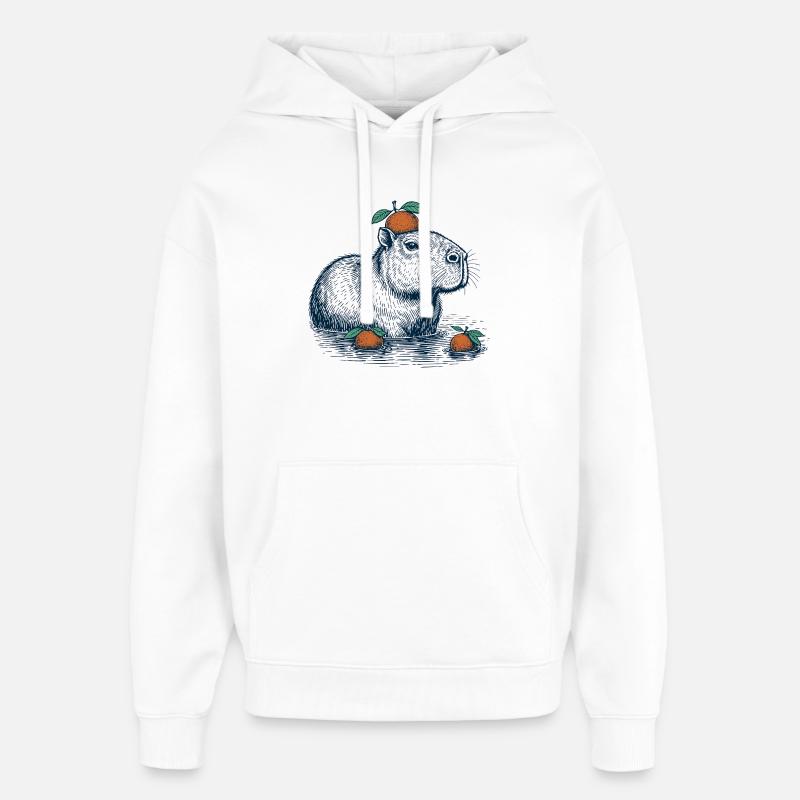 Capybara med appelsin på hovedet - Hættetrøje unisex Stanley/Stella Oversized - hvid