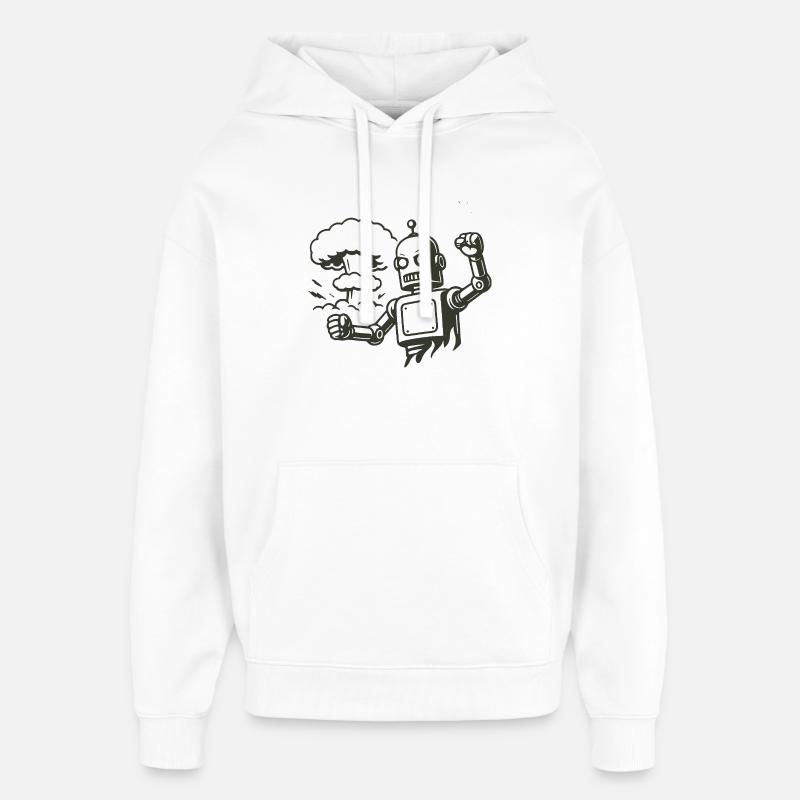 Robot rétro devant un nuage d’explosion - Sweat à capuche unisexe Stanley/Stella Oversized - blanc