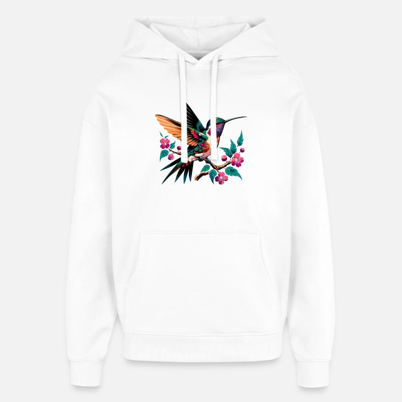Colibri vibrant sur une branche fleurie - Sweat à capuche unisexe Stanley/Stella Oversized - blanc