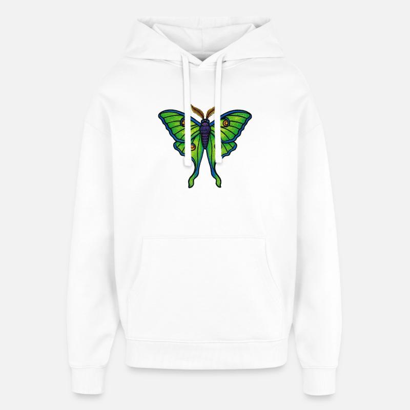 Fleur ailée de papillon vert néon - Sweat à capuche unisexe Stanley/Stella Oversized - blanc