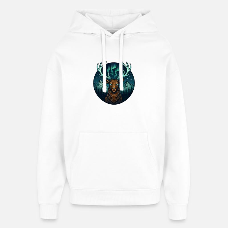 Nachtwald Hirsch mit Nordlicht-Geweih - Oversized Unisex Hoodie von Stanley/Stella - Weiß