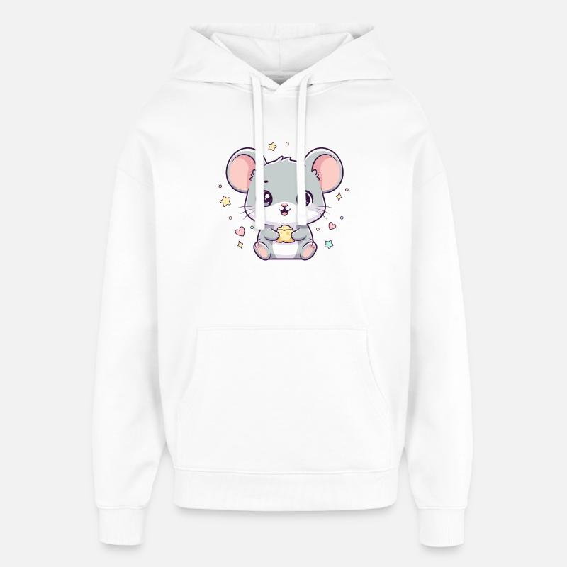 Souris kawaïenne avec du fromage - Sweat à capuche unisexe Stanley/Stella Oversized - blanc