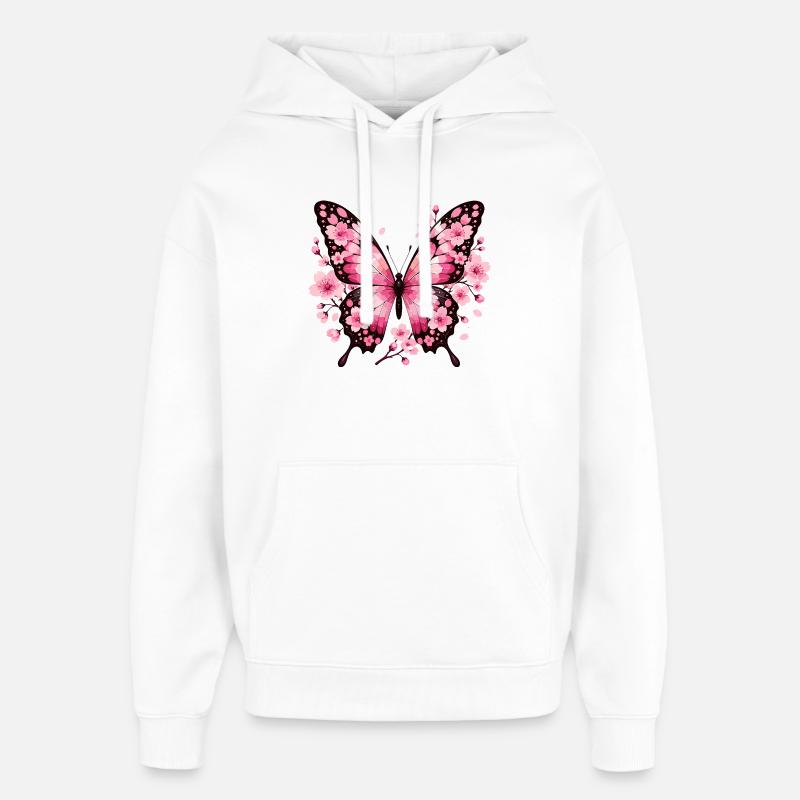 Papillon aux ailes de fleurs roses - Sweat à capuche unisexe Stanley/Stella Oversized - blanc