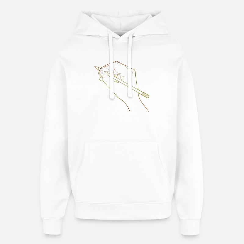 Main esquissée tenant un crayon - Sweat à capuche unisexe Stanley/Stella Oversized - blanc