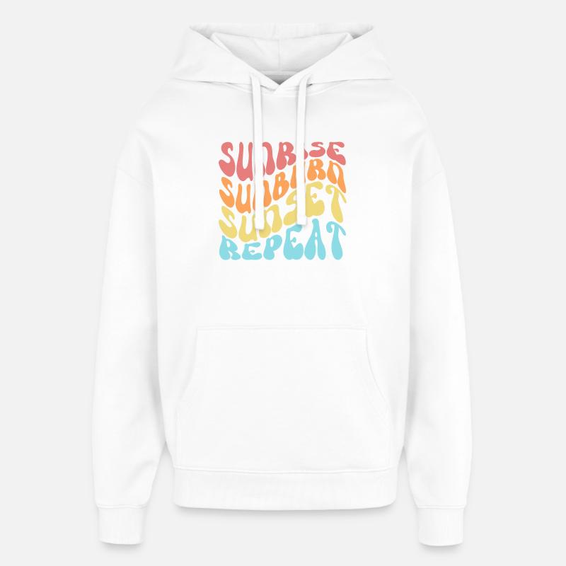 Sunrise Sunburn Sunset Repeat Groovy Wavy - Sweat à capuche unisexe Stanley/Stella Oversized - blanc