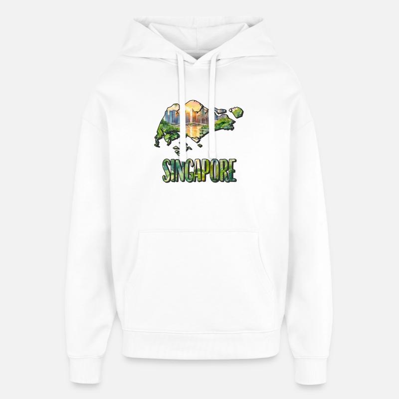 Carte à l’aquarelle Singapour - Sweat à capuche unisexe Stanley/Stella Oversized - blanc