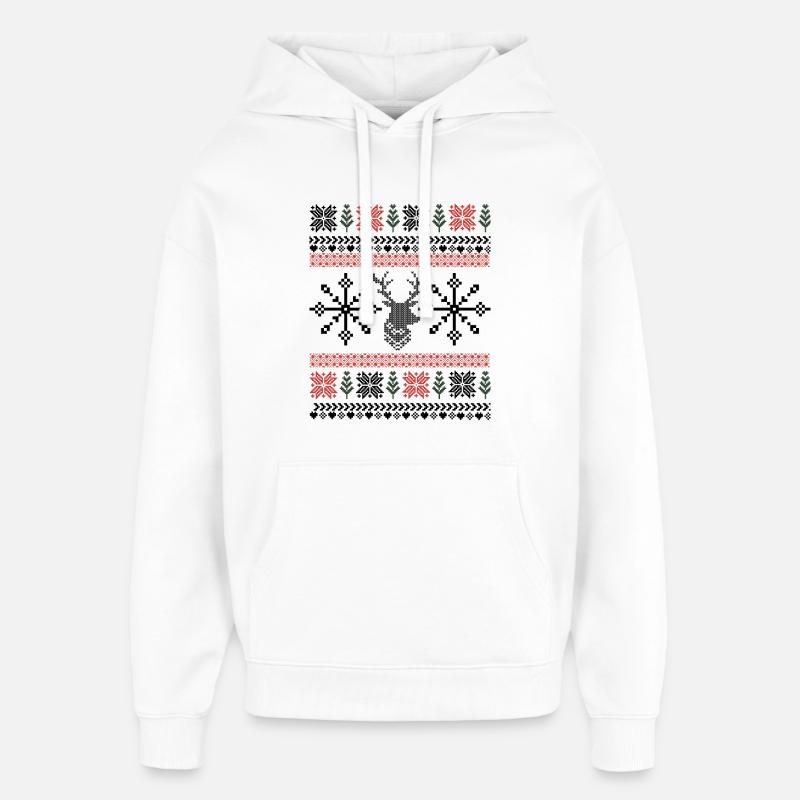 Motif Pixel Rétro Noël - Sweat à capuche unisexe Stanley/Stella Oversized - blanc