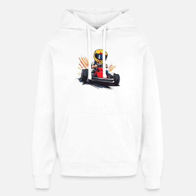 Dessin animé de pilote de course - Sweat à capuche unisexe Stanley/Stella Oversized - blanc