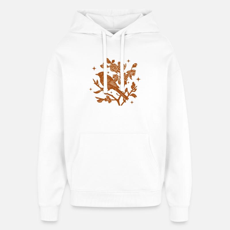 Silhouette oiseau et fleurs d'automne - Sweat à capuche unisexe Stanley/Stella Oversized - blanc