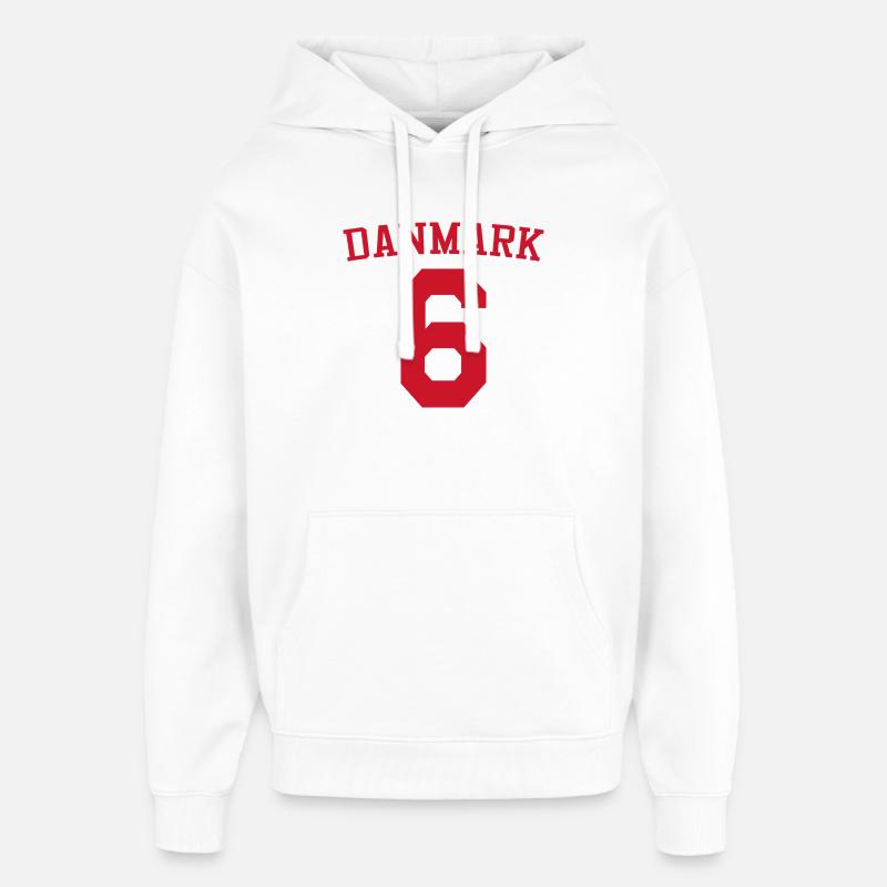 Danemark 6 – Conception du texte rouge - Sweat à capuche unisexe Stanley/Stella Oversized - blanc
