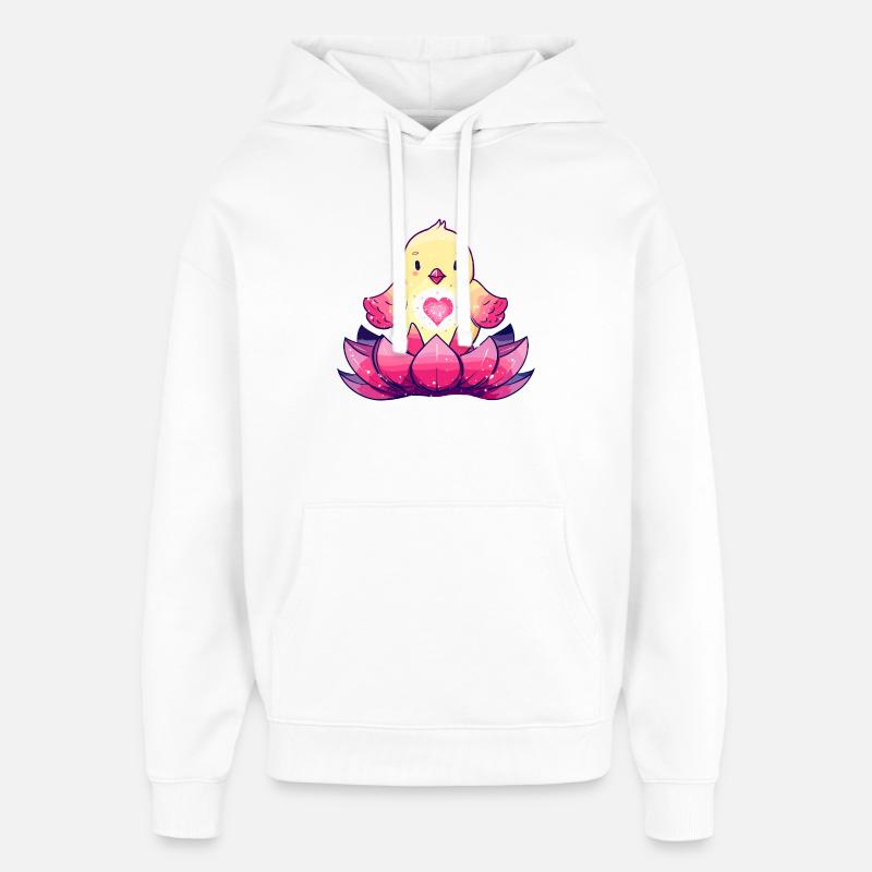 Poussins de cœur sur lotus - Sweat à capuche unisexe Stanley/Stella Oversized - blanc