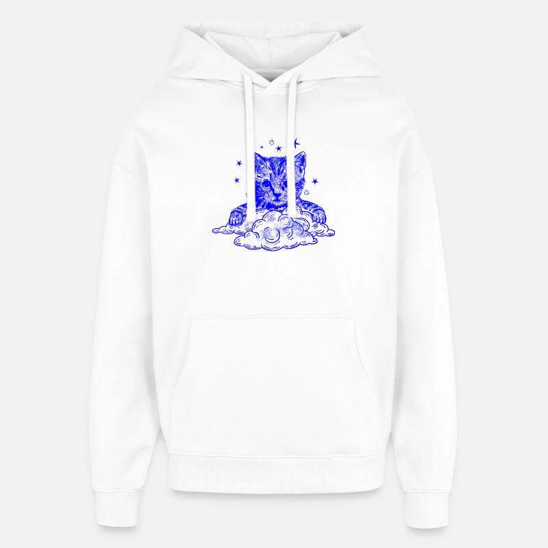 Chat bleu sur les nuages - Sweat à capuche unisexe Stanley/Stella Oversized - blanc