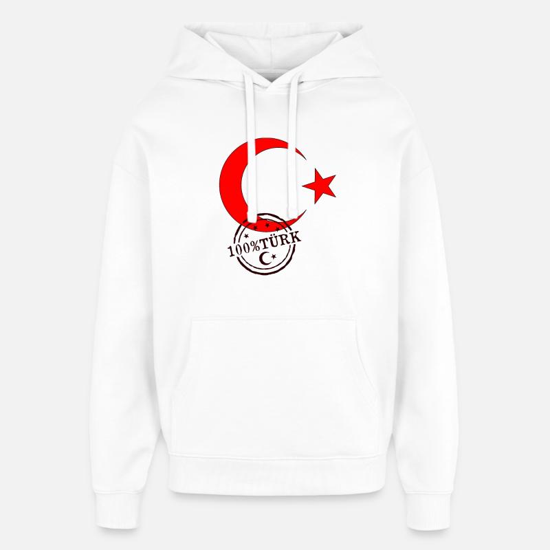 Drapeau turc 100% Türk - Sweat à capuche unisexe Stanley/Stella Oversized - blanc