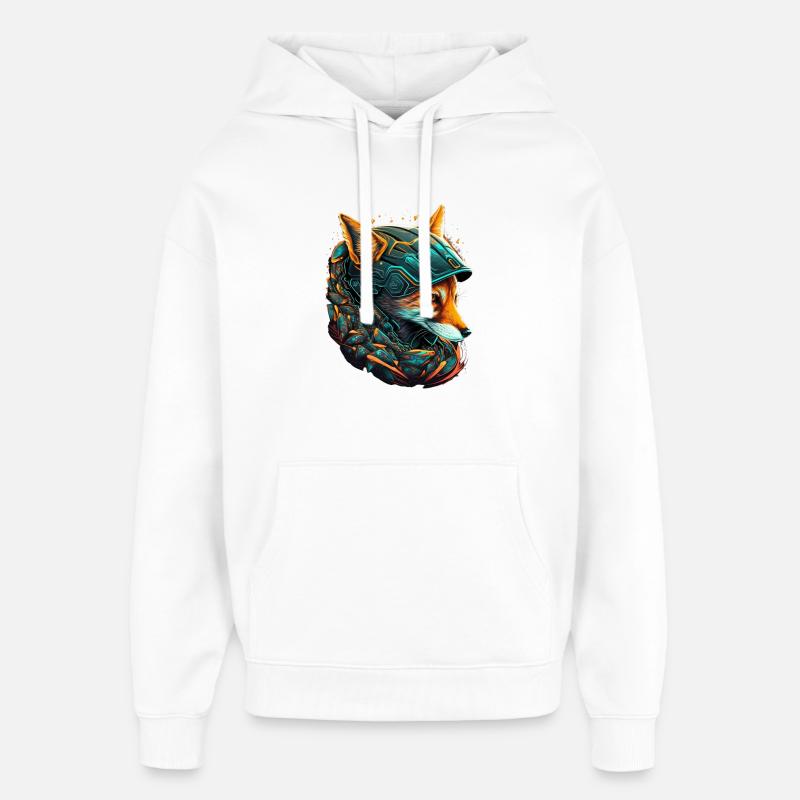 Renard cybernétique au casque neon - Sweat à capuche unisexe Stanley/Stella Oversized - blanc
