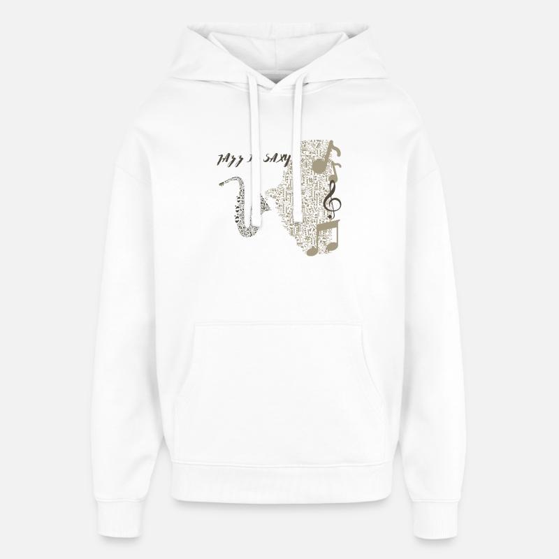 Musical Saxophone Design in Notes - Oversized Unisex Hoodie by Stanley/Stella - white