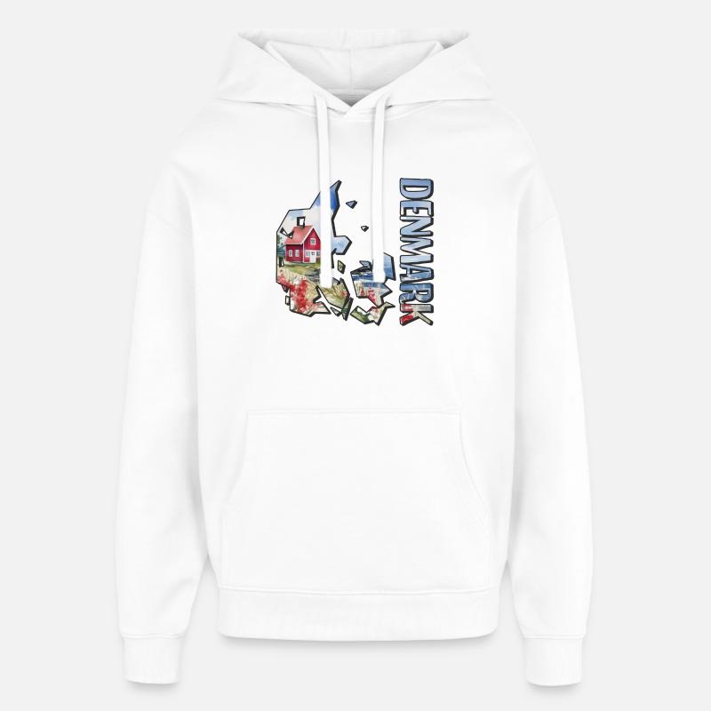 Carte à l’aquarelle Danemark - Sweat à capuche unisexe Stanley/Stella Oversized - blanc