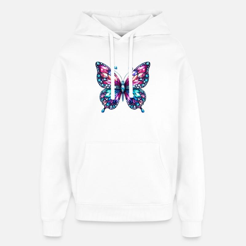 Papillon, Diamant, Diamants, Cristaux, Cristal - Sweat à capuche unisexe Stanley/Stella Oversized - blanc