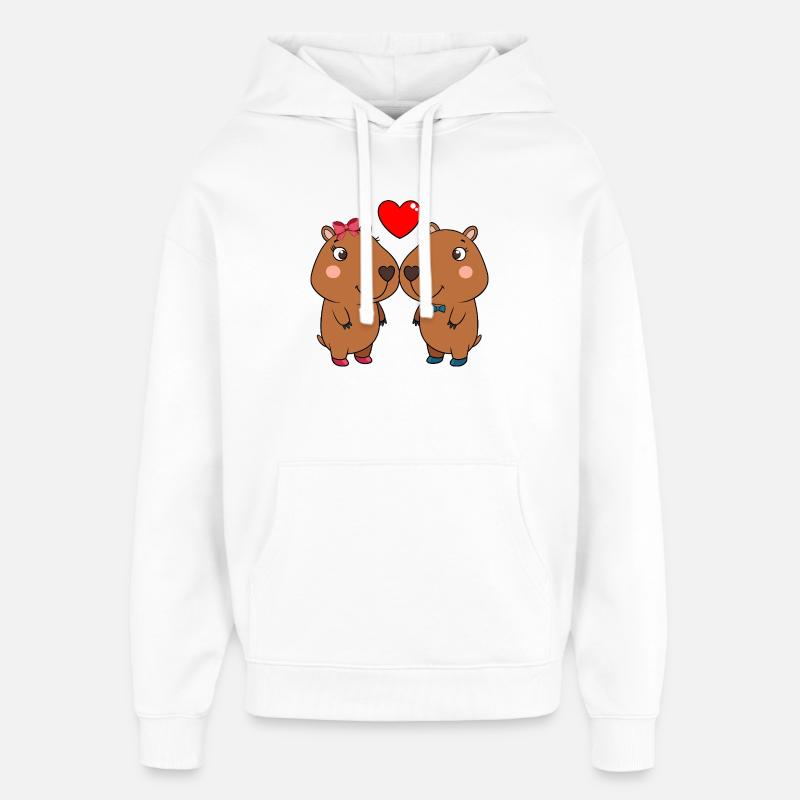 Duo d’animaux mignons avec cœur - Sweat à capuche unisexe Stanley/Stella Oversized - blanc