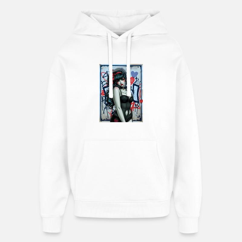 Illustration Gothic avec Graffiti Urbain - Sweat à capuche unisexe Stanley/Stella Oversized - blanc
