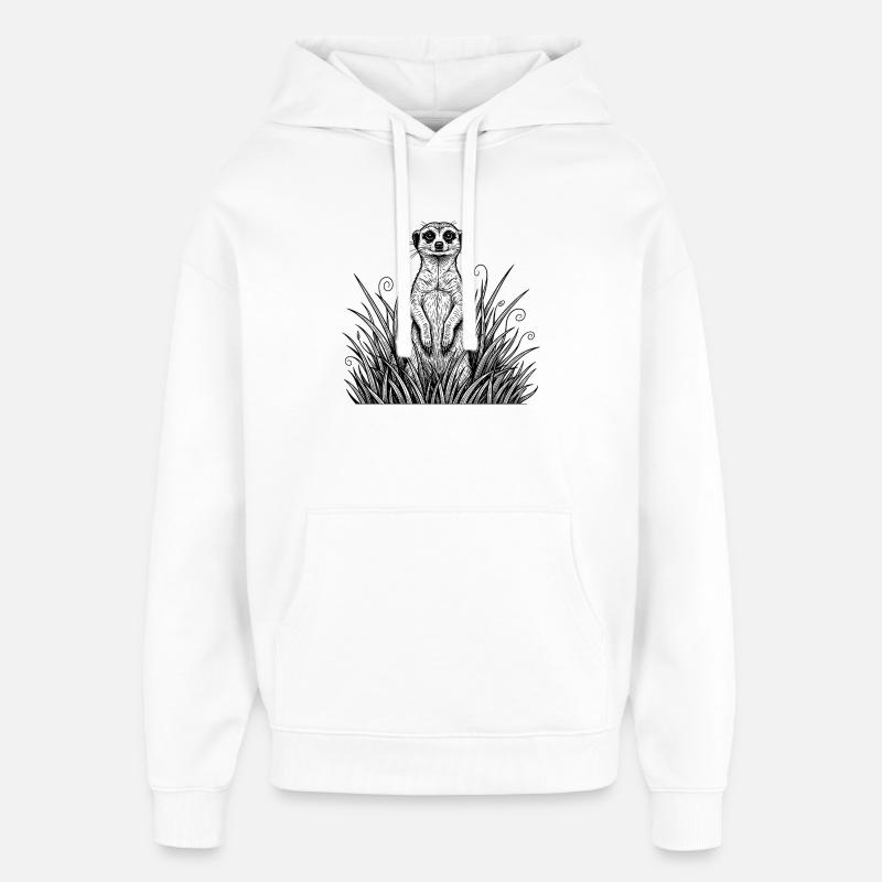Suricate dans l’herbe - Sweat à capuche unisexe Stanley/Stella Oversized - blanc