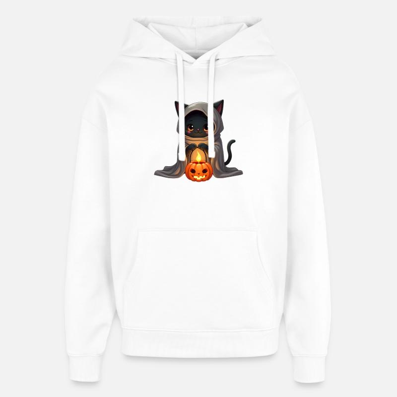 Chat d’Halloween avec citrouille d’Halloween - Sweat à capuche unisexe Stanley/Stella Oversized - blanc