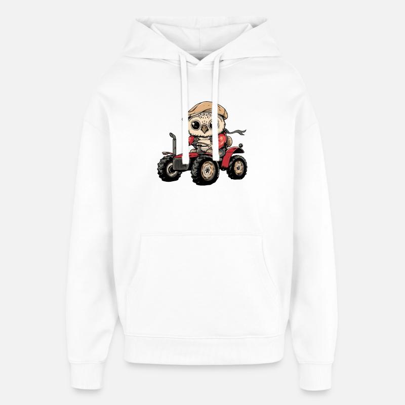 Eule Traktor Farmer - Oversized Unisex Hoodie von Stanley/Stella - Weiß