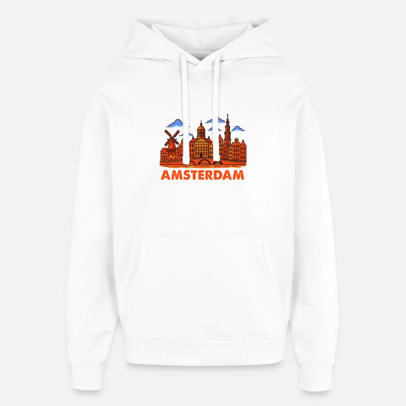Amsterdam Skyline - Sweat à capuche unisexe Stanley/Stella Oversized - blanc