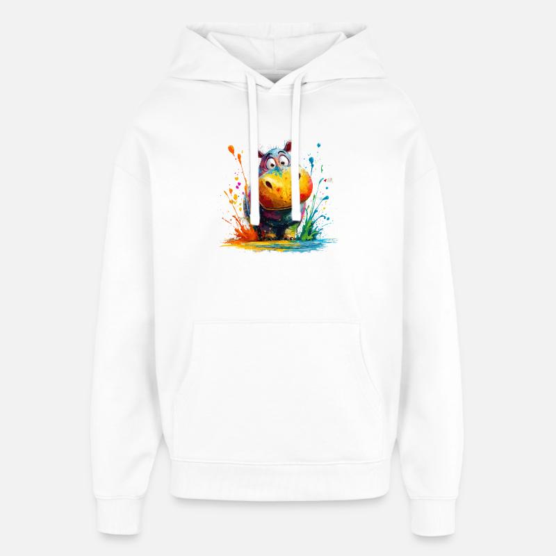 Bunter Hippo Splash - Oversized Unisex Hoodie von Stanley/Stella - Weiß