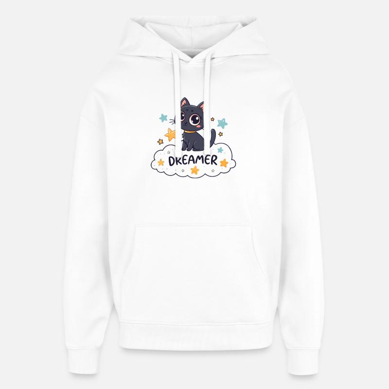 Chat rêveur étoilé sur nuage - Sweat à capuche unisexe Stanley/Stella Oversized - blanc